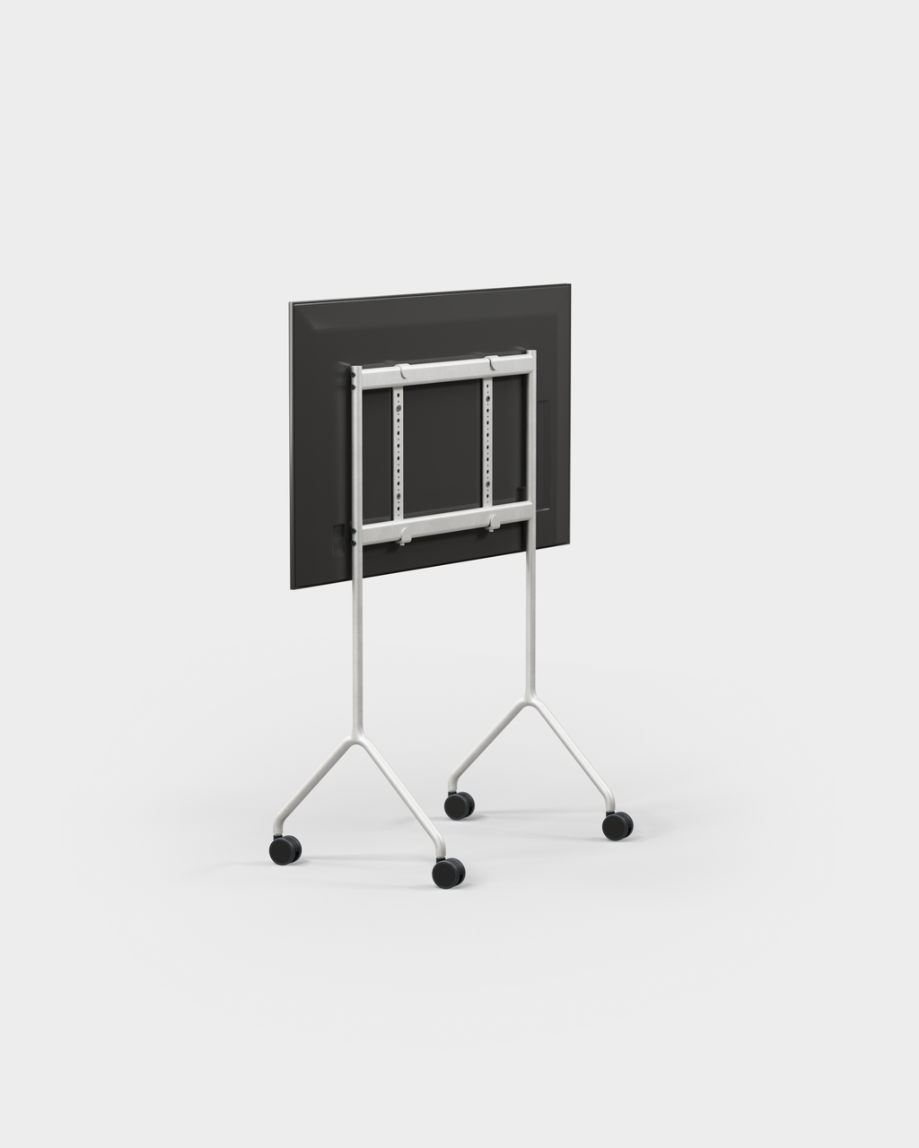 Vue arrière du Moon Light en Cloudy Silver avec écran monté, support VESA et roulettes visibles sur fond studio clair